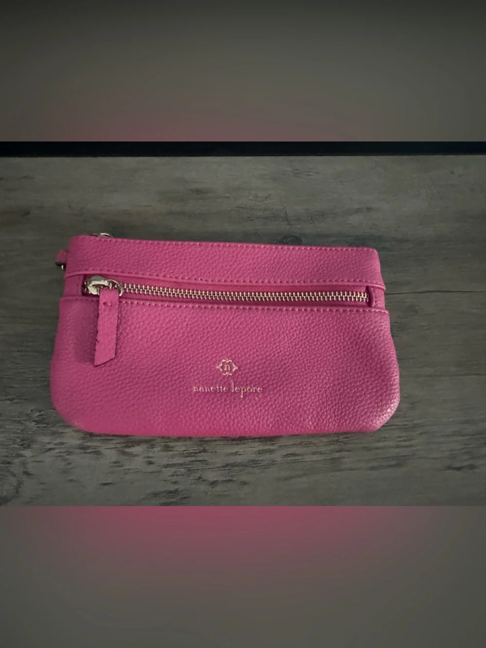 Nanette Lepore Hot Pink Pebbled Leather Cosmetic Pouch with Gold Zip